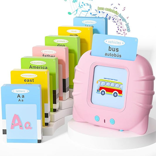 Bilingual English & Spanish Flash Cards for Toddlers, Audible Toys Learning Spanish for Kids Adults, Speech Therapy Toys, Educational Learning Talking Flash Cards 385 Sight Words-Pink
