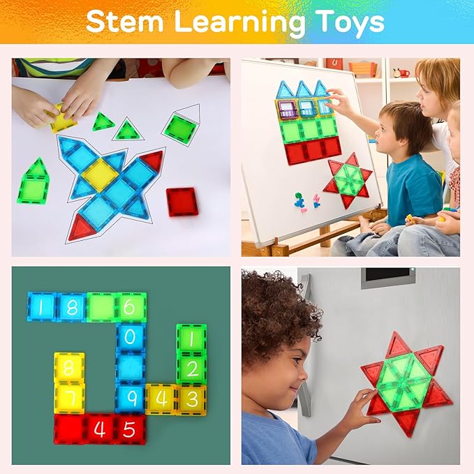 TOY Life Magnetic Tiles for Toddlers 3-5 Magnetic Blocks for Kids Ages 4-8 STEM Magnet Blocks Magnet Tiles Magnet Toys Kids Magnetic Building Tiles Building Blocks Kids Games for Boy Girl