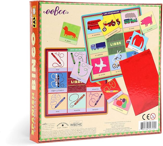 eeBoo: Spanish Bingo Vocabulary Game, A Game of Imaginative Problem Solving, Educational Games That Cultivates Conversation, Socialization, and Skill-Building, Learn Spanish, for Ages 5 and up