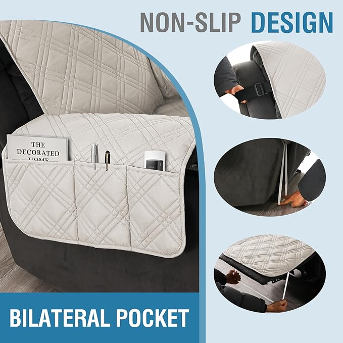 H.VERSAILTEX 100% Waterproof Recliner Slipcovers 1-Piece Lazy Boy Recliner Chair Covers Furniture Protector with Elastic Straps for Pets Kids Sitting Width Up to 23" (Recliner, French Oak/Beige)