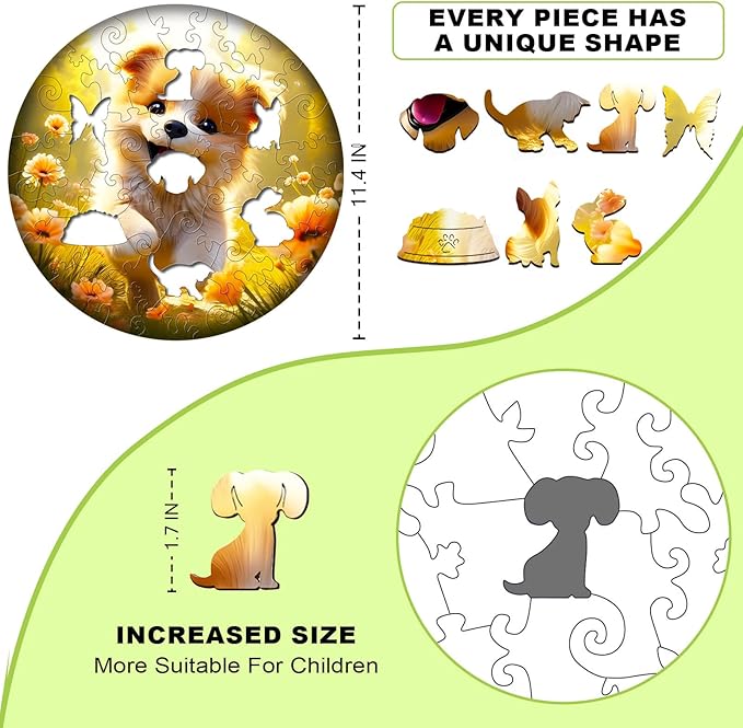 Wooden Jigsaw Puzzles for Kids Ages 4-6, 50 Piece Unique Shape Animal Theme Puzzle - Preschool Learning Educational Toys for Kids 3+, Valentines Day Birthday Easter Gifts for Kids Girls Boys (Puppy)