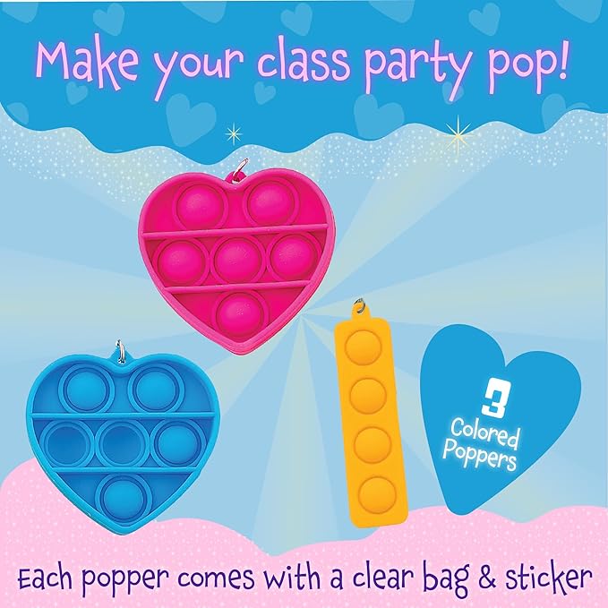 Peaceable Kingdom Valentines Cards for Kids Classroom, Set of 28 Valentines Day Gifts - Mini Popper Heart Pop It Fidgets