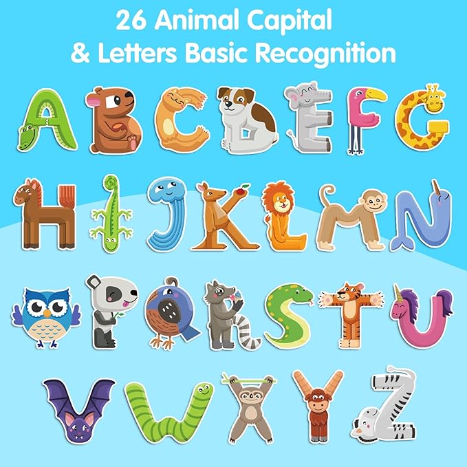 Wooden Alphabet Train Toys Spelling Tool Preschool Toddlers Montessori Educational Game Letter Car Magnetic for Kids Boys Girls 2 3 4 5 Years