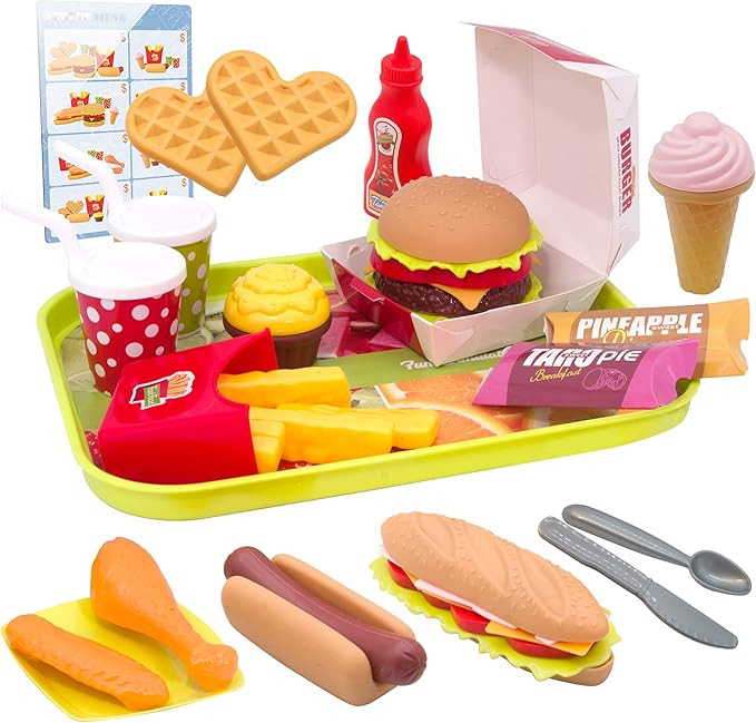 U DREAM Pretend Play Food Sets, Building Toy Burger Playset, Play Kitchen Accessories, Realistic Sandwiches.
