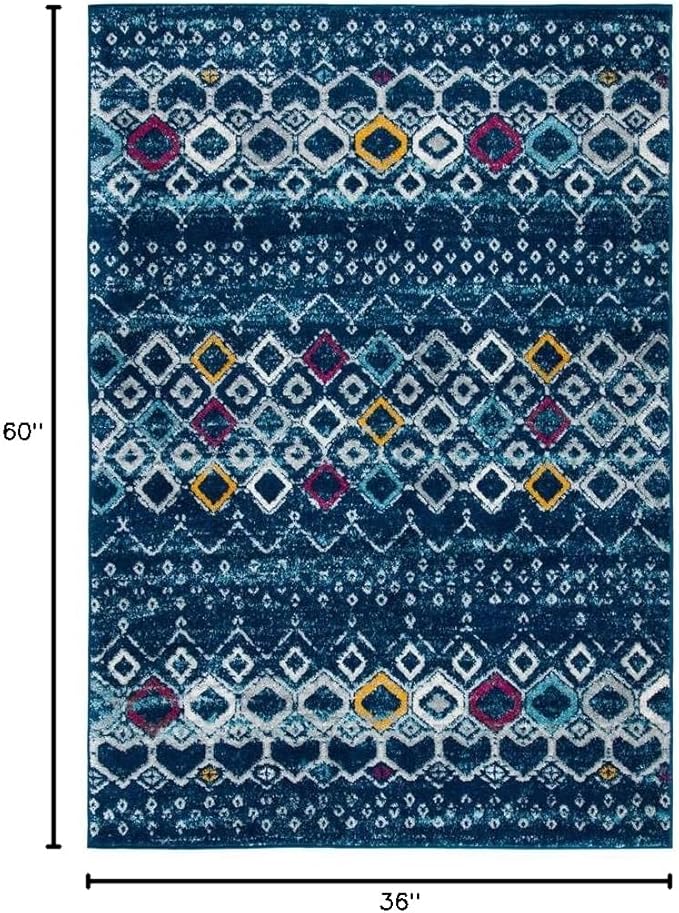 SAFAVIEH Amsterdam Collection Accent Rug - 3' x 5', Navy & Turquoise, Moroccan Boho Design, Non-Shedding & Easy Care, Ideal for High Traffic Areas in Entryway, Living Room, Bedroom (AMS108M)