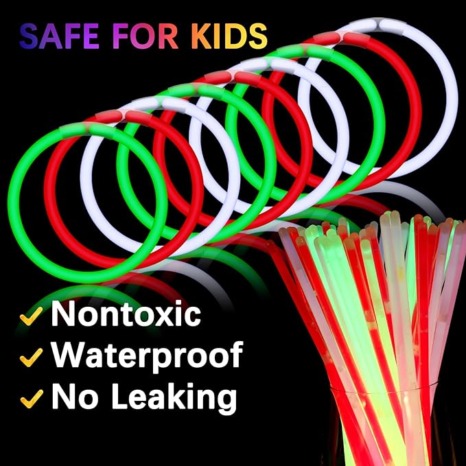 White Glow Sticks Bulk,200 Pcs Glow Bracelets and Glow Necklaces with Connectors,Glow in The Dark Party Supplies,Glow Party Favors,Glowsticks for Party Christmas Carnival Birthday (8 Inch)