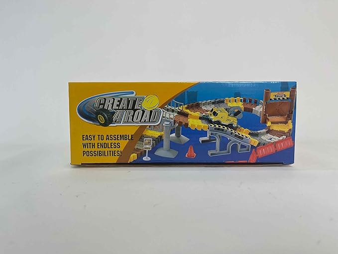 Construction Race Tracks Set, Flexible Train Tracks w/ 2 Electric Construction Race Vehicles w/Lights, STEM Engineering Race Track Toys with Dump Truck, Crane Assort Acessories for Boys Girls