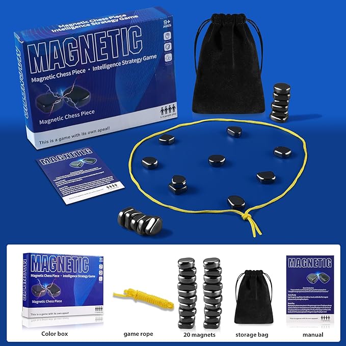 Magnetic Chess Game with Stones Set, Magnetic Chess Game with Rocks, Magnet Game with String, Family Gatherings Board Games for Kids & Adults Travel Camping Games