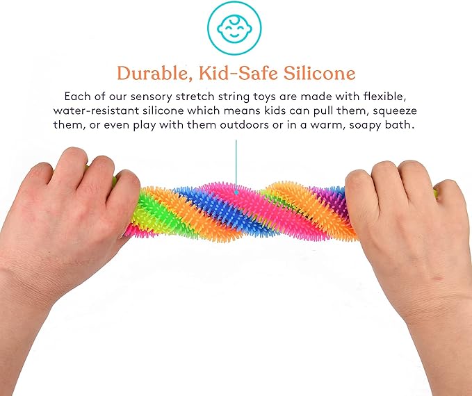 Special Supplies Kid’s Sensory Toys Fidget Strings with Cute Animal Faces, Set of 12, Tactile Stimulation for Hand-Eye Coordination, Textured Stretchy Silicone, Fun for Girls and Boys