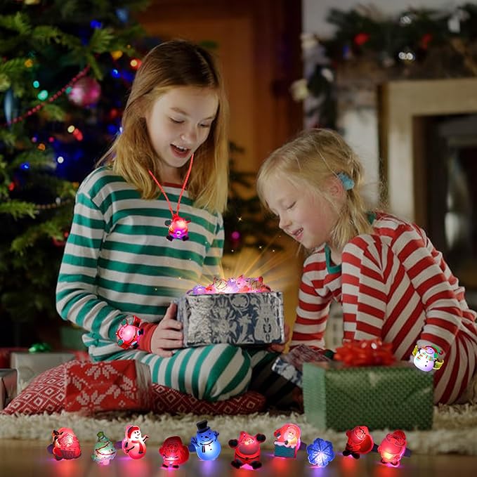 KIMOBER 42PCS Christmas Party Favors for Kids,Glow Rings Necklaces Bracelets,Light Up Xmas Toys Glow in the Dark Party Supplies for Christmas Candy Bag Fillers Party Decorations