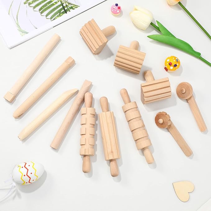 Kisangel 1set Wooden Tools Tool Set Pottery Tools Wood Hand Rollers for Clay for Kids Arts Crafts Christmas Birthday Favors