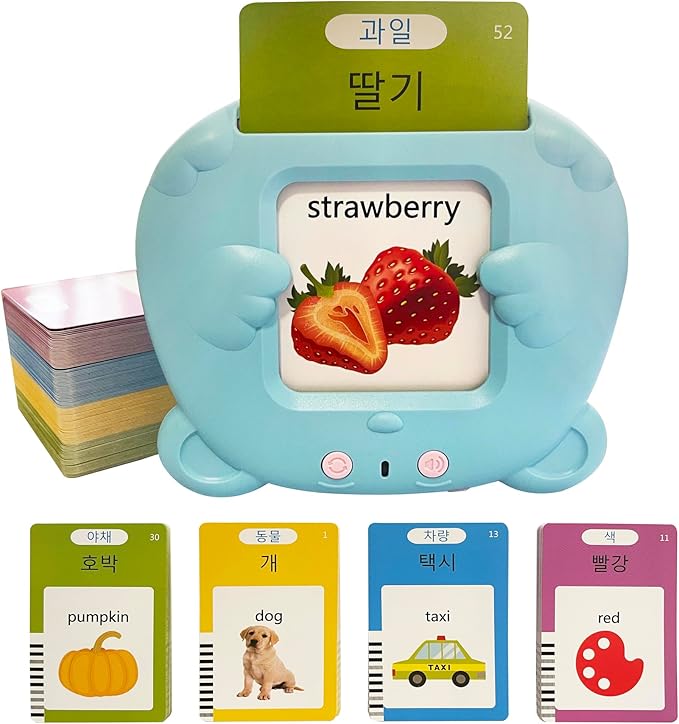 Korean-English Talking Flash Cards for Kids 112 PCS, Learn Korean Alphabet, Words and Pronunciation, Korean Language Learning Toys for Beginners