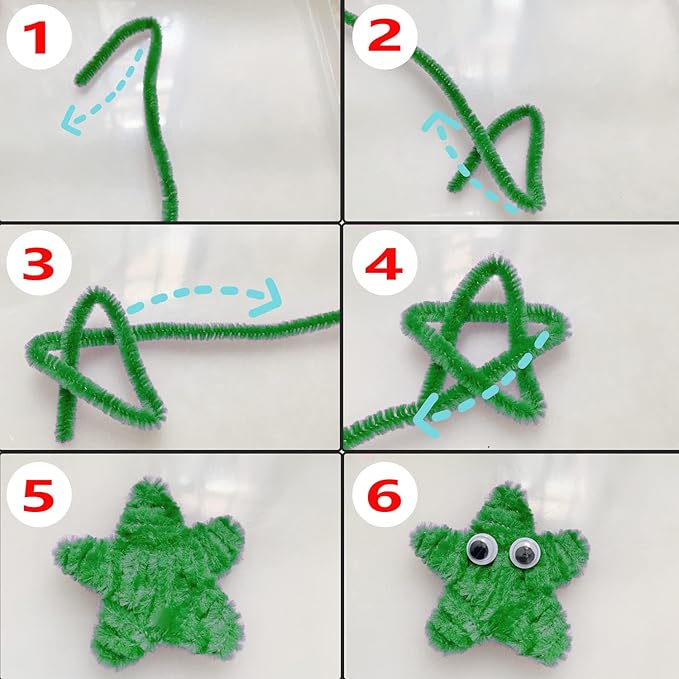 Cldamecy 100 pcs Green Color Craft Pipe Cleaners with 20 pcs Wiggle Eyes,Chenille Stems for Arts & Crafts,DIY Projects and Holiday Decoration