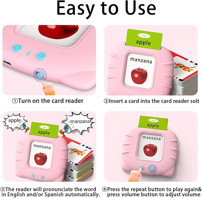 Kidzdo Spanish and English Audible Toys with Music, Bilingual Talking Flash Cards for Toddler/Beginning, ABC,Numbers,Colors,Shapes,Español/English Talking Flash Cards for Preschool,Kindergarten