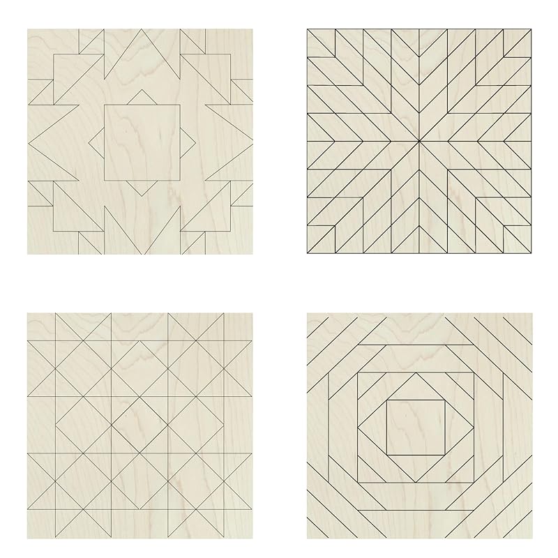 Set of Four 9 Inch Barn Quilt Kit DIY Pattern Unfinished Wood Quilting Block Sign Paintable Crafts for Women, Children, Men, Party (Boho, Large Milky Way Star, HST Fun, Classic Pineapple)