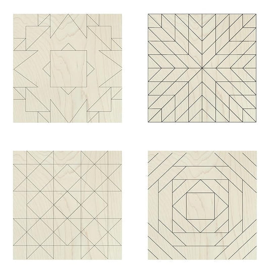 Set of Four 9 Inch Barn Quilt Kit DIY Pattern Unfinished Wood Quilting Block Sign Paintable Crafts for Women, Children, Men, Party (Boho, Large Milky Way Star, HST Fun, Classic Pineapple)