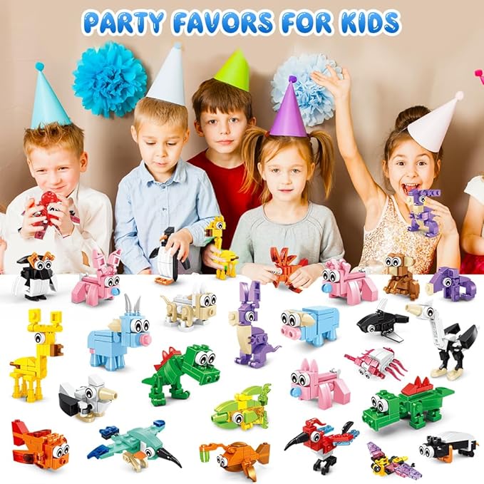 HOGOKIDS 20 Packs Party Favors for Kids, 60 Kinds of Mini Animals Toy Building Block Set for Classroom Prizes Goodie Bag Stuffers Christmas Valentines Easter Birthday Gift for Boys Girls Ages 6-12+