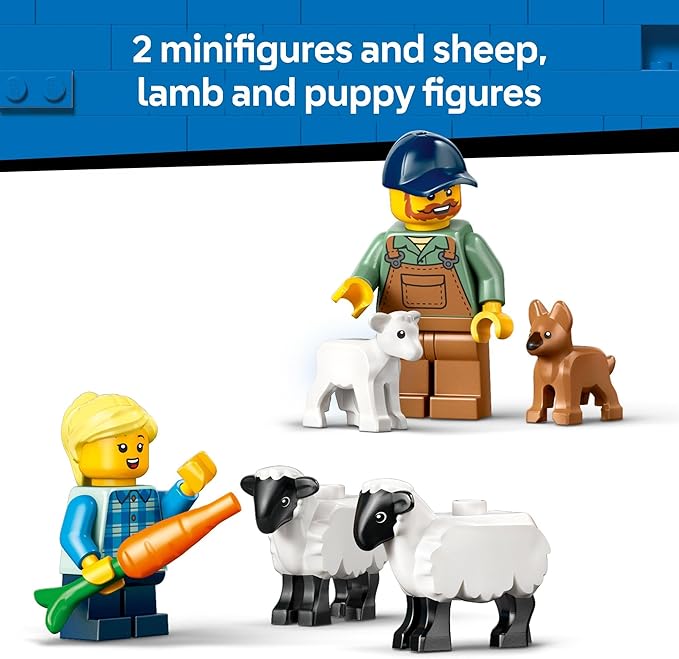 LEGO City Red Farm Tractor with Trailer & Sheep Toddler Learning Toy - Farm Toy with Tractor and Animal Figurines - Preschool Toy for Boys and Girls, Ages 4+ - Gift for Birthdays and Holidays - 60461