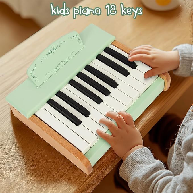 Toy Piano Wooden Piano Keyboard for Toddlers, 18 Keys Digital Piano for Kids, Music Educational Instrument Toy, Wood Piano for 3+ Girls and Boys