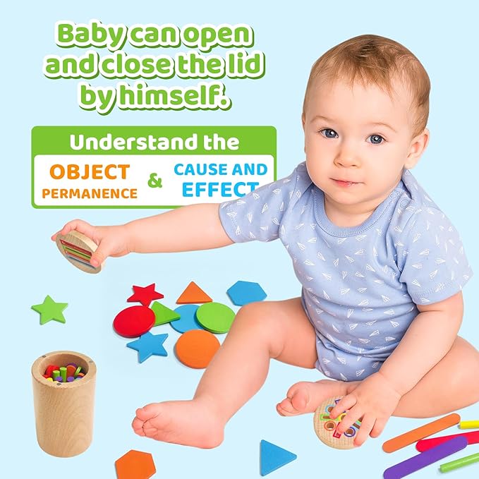 Montessori Wooden Toddler Toys, 3-in-1 Fine Motor Skills Learning Set ,Educational Color Sorting Sensory Toys for 3+ Year , Teaches Object Permanence & Cause-Effect ,Gifts for Boys & Girls
