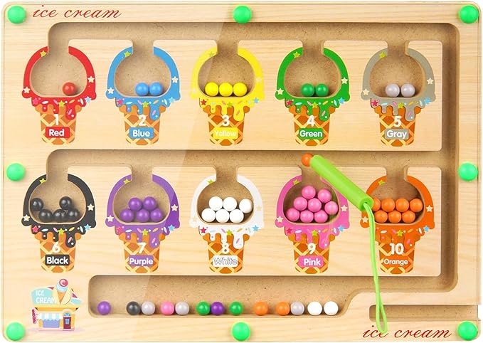 Magnetic Color and Number Maze, Wooden Color Matching Learning Counting Magnet Puzzle Board Montessori Toys, Toddler Educational Fine Motor Skills Learning Toys for Boys Girls 3+ Years Old