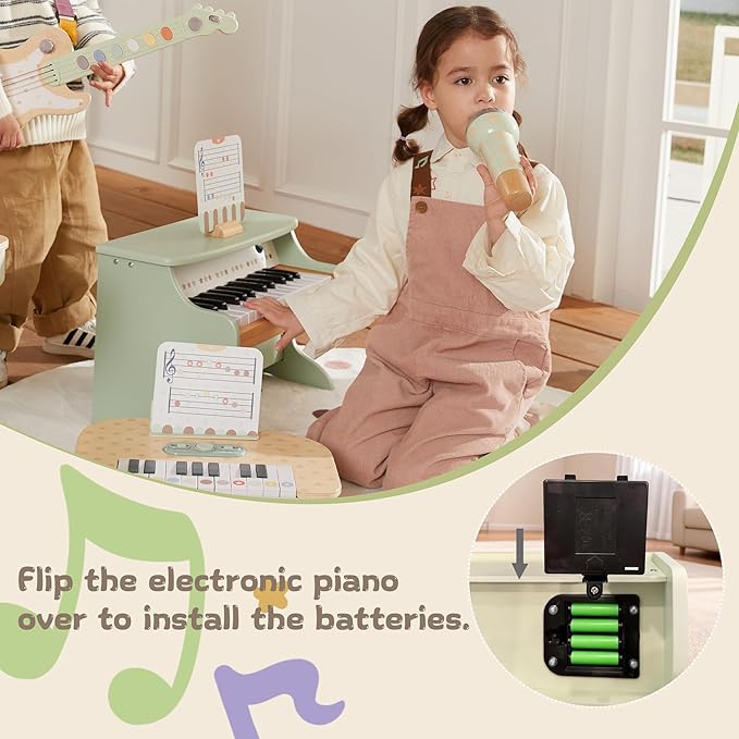 Freniland Wooden Kids Piano, 25 Keys Mini Piano Keyboard for Toddlers, Premium Music Educational Instrument for Boys and Girls Age 3+ (Green)