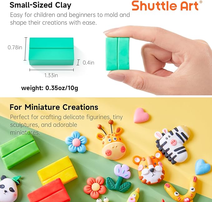 Shuttle Art 117 PCS Small Block Polymer Clay Kit, 95 Unique Colors & Extra Basic Colors, 5 Modeling Clay Tools, Non-Toxic, Non-Sticky, DIY Art Craft Gift for Kids Beginners