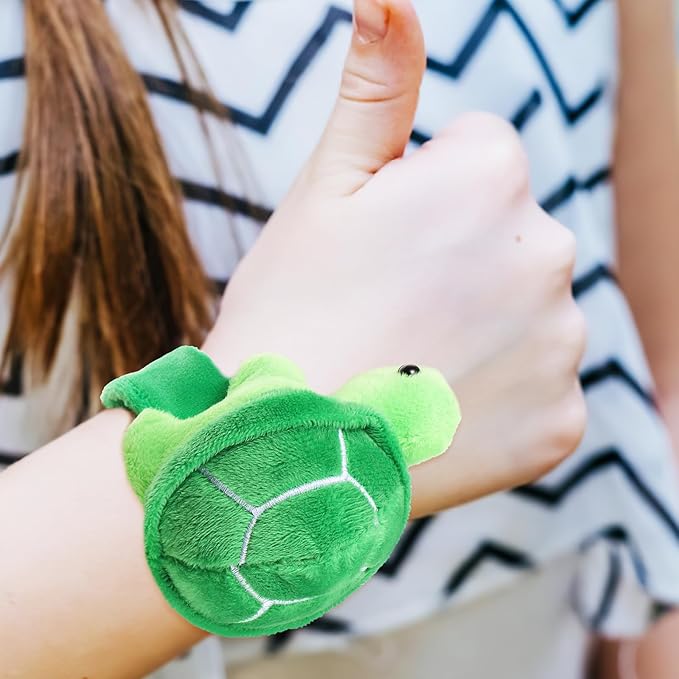 TOYANDONA 2PCS Animal Slap Bracelets for Kids, Stuffed Animal Plush Slap Bracelets Bulk, Plush Turtle Wrist Slap Band Toy for Girls Boys Birthday Party Favors