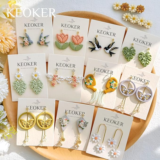 KEOKER Spring Polymer Clay Cutters - 11 Cutters for Polymer Clay Earrings, Flower Clay Earring Cutters