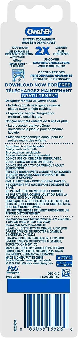 Oral-B Kid's Battery Toothbrush Featuring Disney's Mickey Mouse, Soft Bristles, for Kids 3+