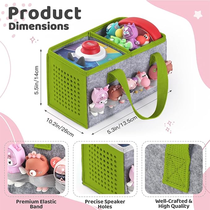 PISOSN Carrying Case for Toniebox Starter Set and Tonies Figurines, Travel Felt Cloth Musical Toy Folding Bag for Toniebox 2 & Accessories (Green)