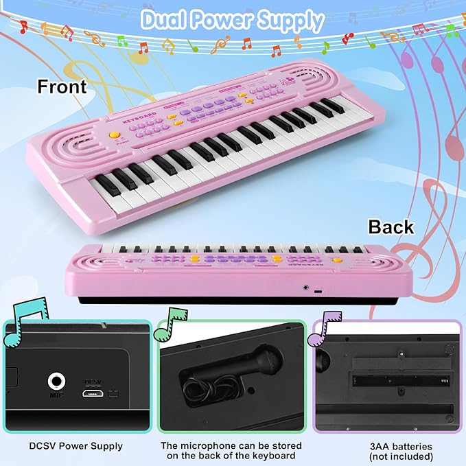Kids Toddler Toy Piano Keyboard - 37 Key Pianos for Kid Music Toys Instruments with Microphone | Explore Creativity, Perfect Birthday for 3-8 Year Old (Pink)