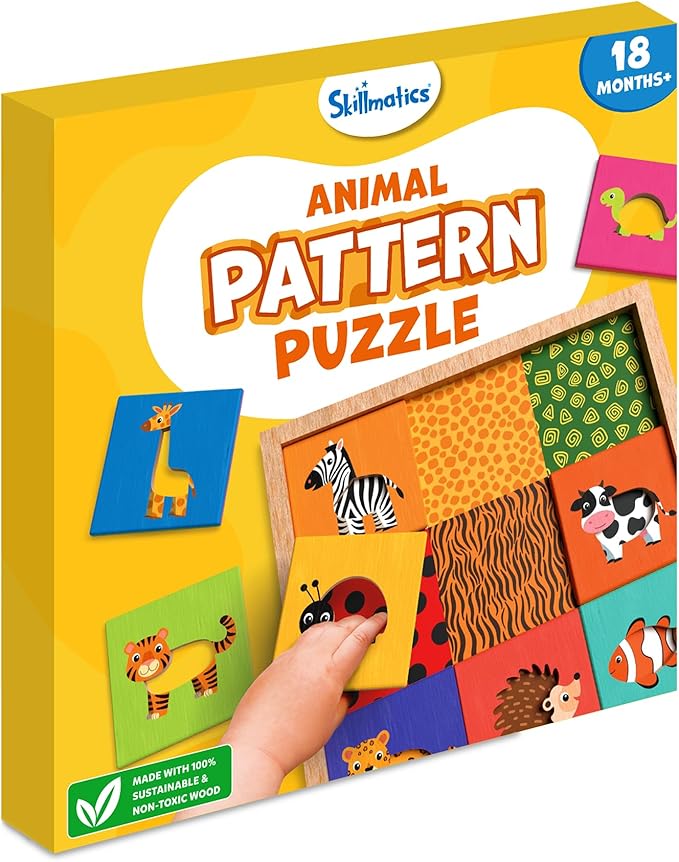 Skillmatics Animal Pattern Puzzle Set - Educational Wooden Toy for Toddlers, Matching & Learning Game, Gifts for Boys & Girls Ages 18 Months and up