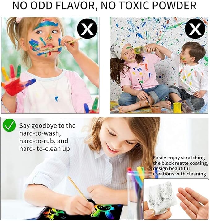 Scratch Rainbow Paper for Kids: 117 Pcs Magic Scratch Off Paper Children Art Crafts Set Kit Supplies Toys Black Scratch Sheets Notes Cards for Boys Girls Birthday Party Favors Christmas Easter Gift