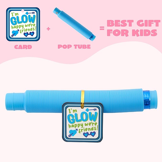 JOYIN 24 PCS Valentine's Day Gifts Cards with Glow Pull Tube Bracelet, Lights Glow in the Dark Toys for Kids Valentine's Party Favors for Classroom Exchange Toy, School Prizes Exchange Gift Rewards