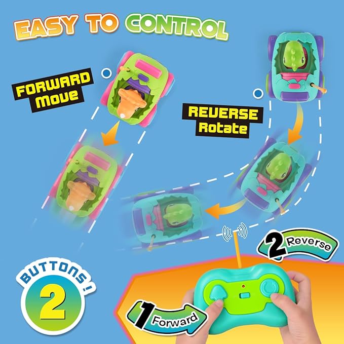 Nueplay Remote Control Car for Toddler Age 2 3 4 5, Electric RC Car Toys with Light & Music, Toddler Dinosaur Toys, Dino Figures Truck Race Car Vehicles, Birthday Gift for Boys & Girls, 2 Pack Playset