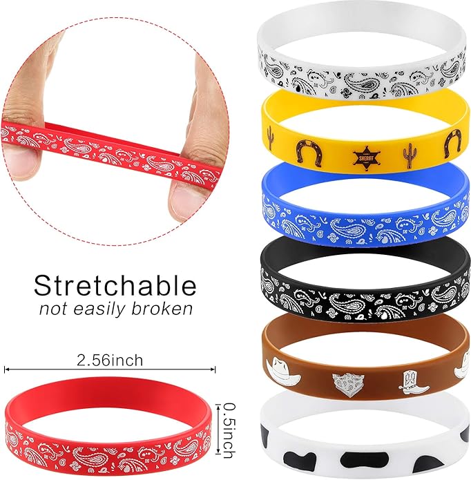 Western Party Bracelets Rubber Bracelets Silicone Stretch Wristbands for Western Themed Parties Birthday Parties