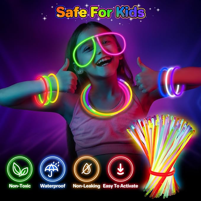 SpringFlower 100 PCS Glow Sticks Bulk Party Favors, 8" Glow in the Dark Party Supplies, Light Sticks for Party Favors Glow Necklaces and Bracelets for Kids or Adults
