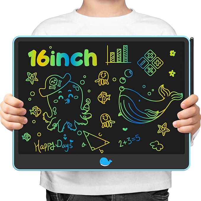 Hockvill LCD Writing Tablet for Kids 16 Inch, Toys for Girls Boys Drawing Pad for 3 4 5 6 7 8 Year Old Kid, Toddler Magnetic Doodle Board Travel Essentials Christmas Birthday for Children (Blue)