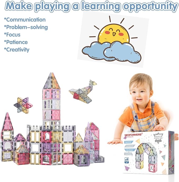 Magnetic Tiles 40pcs Magnet 3D Building Tiles Kids Toys for 3 4 5 6 7 8+ Years Old Boys Girls Magnet Toys STEM Educational Learning Magnetic Blocks Toy Set for Toddlers Child