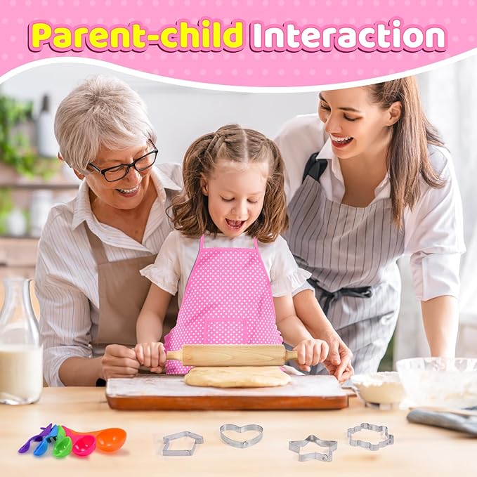 Kids Apron Kitchen Toys 20Pcs: Educational Toys Cooking Baking Set with Cookbook, Kids Chef Hat Role Play Dress up Clothes, Ideal Easter Birthday Toys Gift for 3-8 Year Old Girl Toddlers