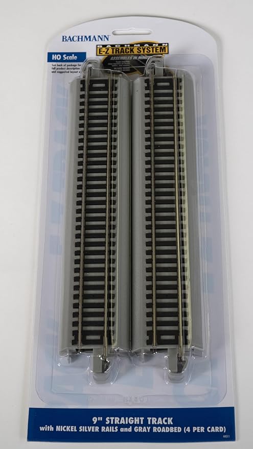Bachmann Trains - Snap-Fit E-Z Track 9” Straight Track (4/card) - Nickel Silver Rail With Gray Roadbed - HO Scale, 8