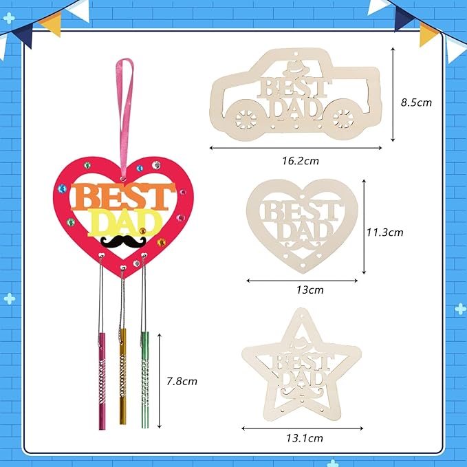 Fennoral 9 Pack DaD Wind Chime Kit for Kids Make You Own Fathers Day Craft DIY Coloring Wooden Father's Day Art and Craft for Art Activity Dad Birthday Decoration Dad Gifts from Daughter Son