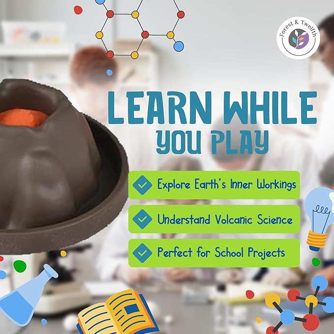 Volcano Science Kit for Kids 8-12 or Above- 9 Pcs Complete Volcano Kit Including NaHCO, C H O Powder, Eye Protection Masks and More- Safe, Non-Toxic Volcano Toys for Kids- Science Learning Games