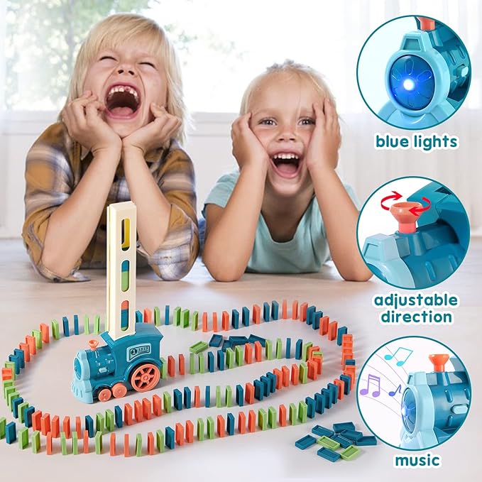 200 PCS Domino Train Toy Set, Automatic Dominos Train for Kids Boys Girls, Electric Dominoes Machine Train Toy Set with Sounds, Birthday Easter Gifts for Kids Ages 4-6-8 Games Family Games