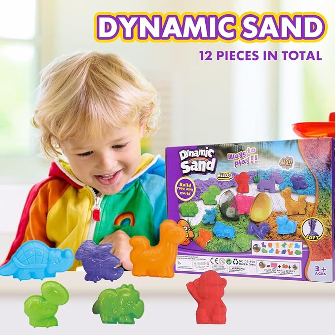 12-Pack Play Sand Kit Multi-Color Play Sand for Squishing Mixing Molding, Bulk Magic Sand Beach Sand Sensory Toys Party Favors for Kids Girls Boys Christmas Birthday Gift