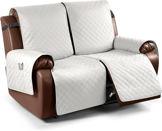 KinCam Waterproof Loveseat Recliner Cover, Non-Slip Reclining Couch Covers for 2 Seat, Recliner Sofa Cover Furniture Protector with Elastic Straps for Kids, Pets, Beige
