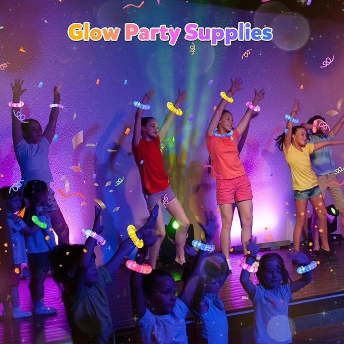 12 Pcs Glow Sticks Party Favors for Kids 4-8-12, Glow in the Dark Party Supplies, Light up Toys Sensory Pop Tubes, Glow Necklaces Bracelet Birthday New Years Eve Party Decorations Birthday Bag Stuffer