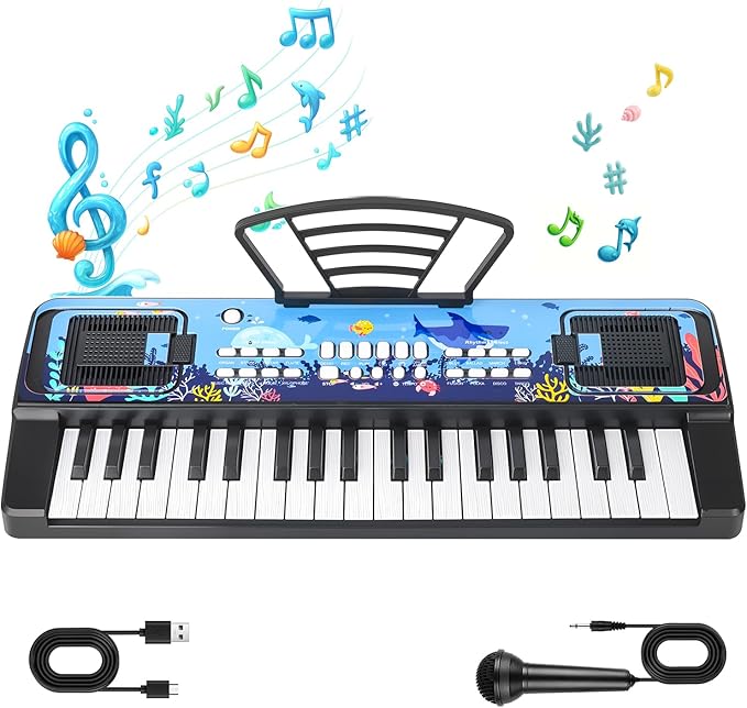 Upgraded 37 Keys Kids Piano Keyboard with Microphone Music Stand – Portable Musical Toys for Toddlers Ages 3 4 5 6 Boys Girls Birthday Gift - Black