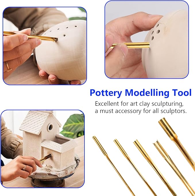 STPCTOU Brass Clay Hole Cutter Pottery Ceramic Punching Tools Slotting Sculpting Set Pottery Carving Tools Clay Modeling Tools Punching Tools Kids Pottery Clay Molding DIY Carving Crafts (5 Pcs)